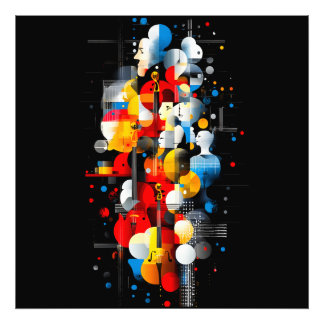Abstracte jazzsymfonie met geometrische gezichten  foto afdruk