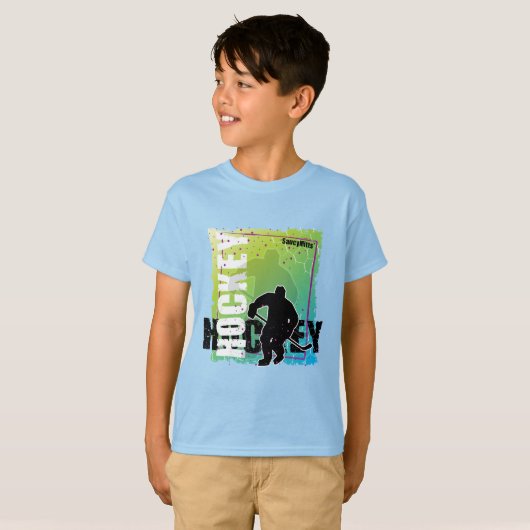 Abstracte jeugd ijshockeyjongen (mannelijk) t-shirt (Voorkant volledig)