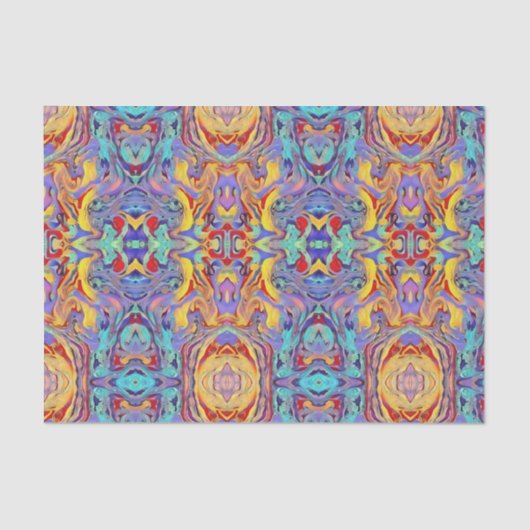 Abstracte Kaleidoscope Owl in Bright Primaire Kleu Tissuepapier (Voorkant)