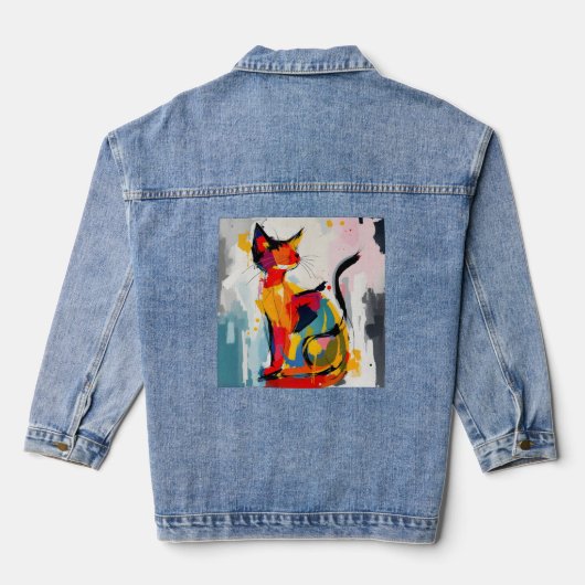 Abstracte kat denim jacket (Achterkant)
