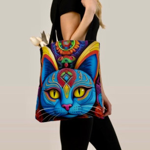 Abstracte kat met gele ogen draagtas