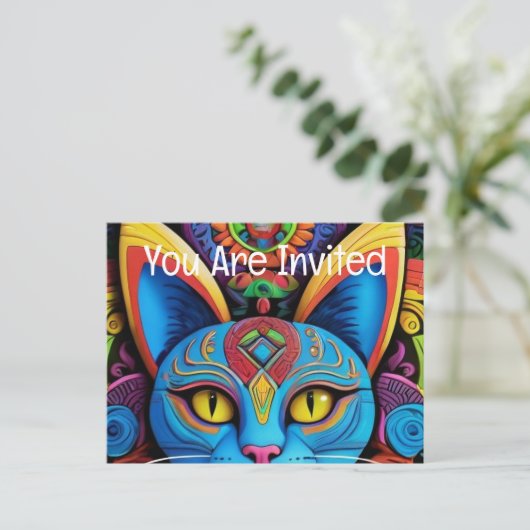 Abstracte kat met gele ogen uitnodiging briefkaart (Staand voorkant)
