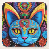 Abstracte kat met gele ogen vierkante kartonnen onderzetter (Voorkant)