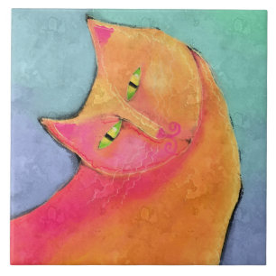 Abstracte kat van handbediende jongen tegeltje