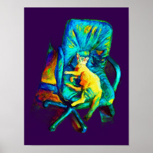 ABSTRACTE KATTENKUNST EXTRA KLEURRIJK VAN SIXSOX POSTER