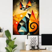 Abstracte kattenkunst - geometrisch dierontwerp poster (Thuiskantoor)