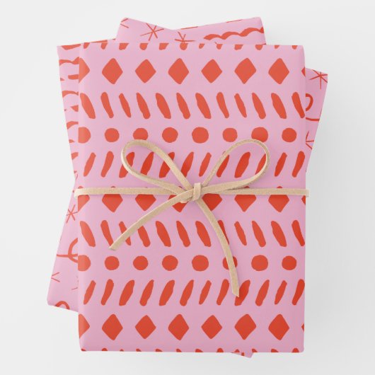 Abstracte kerst met rood en roze oog inpakpapier vel (In situ)