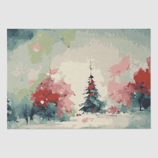 Abstracte kerstbomen 3 aquarel tissuepapier (Voorkant)