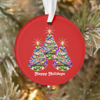 Abstracte kerstbomen ontwerpen op rood ornament