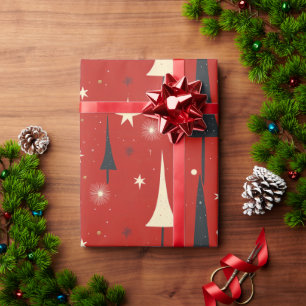 Abstracte kerstbomen op rode achtergrond cadeaupapier