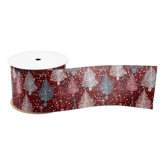 Abstracte kerstbomen Pattern 3 Satin Ribbon Lint (Spoel)