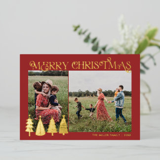 Abstracte kerstbomen Twee foto Gold Foil Holi Folie Feestdagenkaart