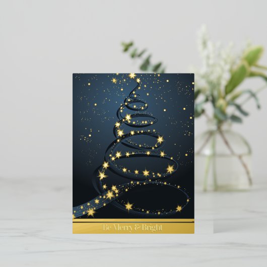 Abstracte Kerstboom Blauw Merry Bright Folie Feestdagen Briefkaart (Staand Voorkant)