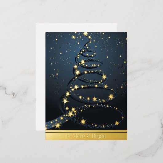 Abstracte Kerstboom Blauw Merry Bright Folie Feestdagen Briefkaart (Voorkant / Achterkant)
