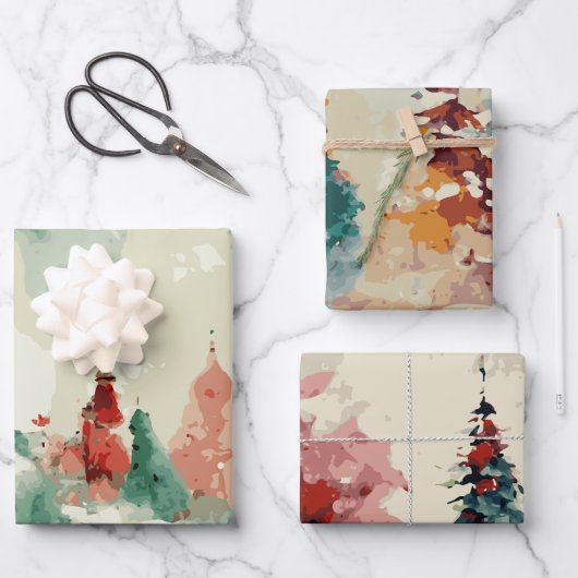 Abstracte kerstboom set 1 inpakpapier vel (Voorkant)