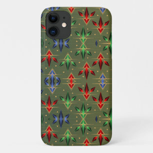 Abstracte kerststerren Pattern Red Blue Green iPhone 11 Hoesje