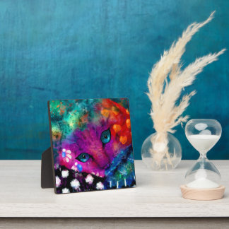 Abstracte Kitty Cat Paarse Oranje Groen Zwart Wit Fotoplaat
