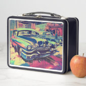 Abstracte Klassieke Cars 1950s Metal Lunch Box (In situ)