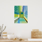 Abstracte Kleur Collage Blauw en Groen Poster (Keuken)