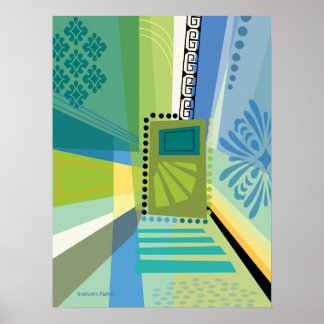 Abstracte Kleur Collage Blauw en Groen Poster