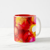 Abstracte kleur rood en roze tweekleurige koffiemok (Voorkant rechts)