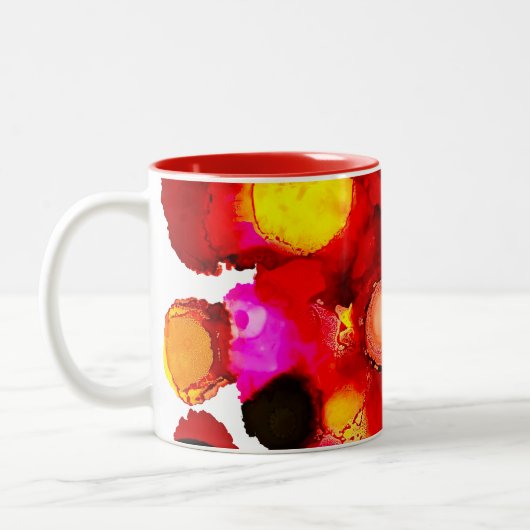 Abstracte kleur rood en roze tweekleurige koffiemok (Links)