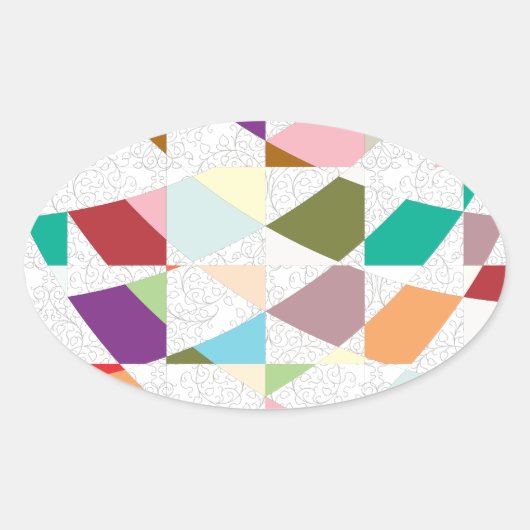 Abstracte kleuren Damask Ovale Sticker (Voorkant)