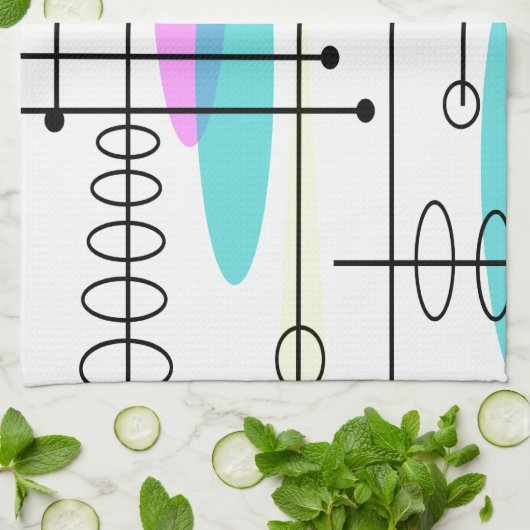 Abstracte kleuren en ontwerpen van atoomtijdperken theedoek (Gevouwen)