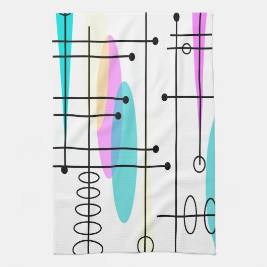 Abstracte kleuren en ontwerpen van atoomtijdperken theedoek (Verticaal)