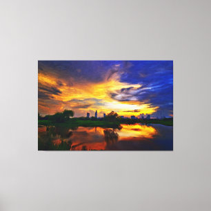 Abstracte kleuren schilderen Saigon Sunset Canva Canvas Afdruk