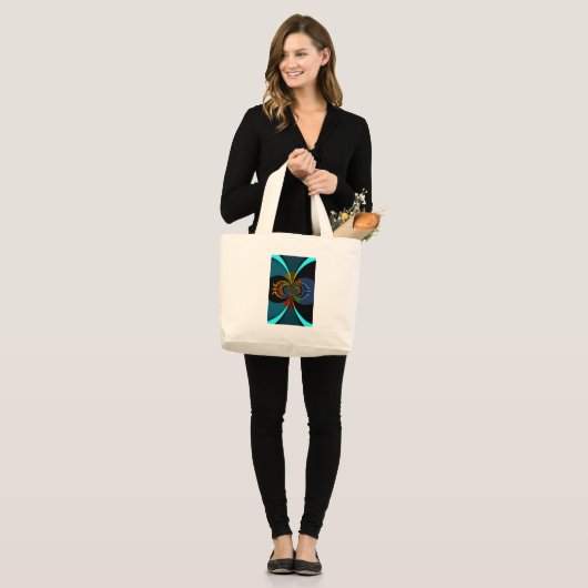 Abstracte kleurenburst art print grote tote bag (Voorkant (model))