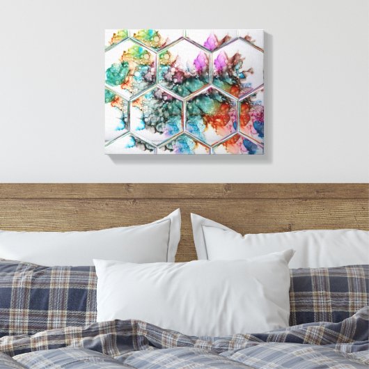 Abstracte kleurrijke alcoholinkt canvas afdruk (Insitu (Slaapkamer))