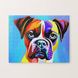 Abstracte kleurrijke Boxer-hond op een blauwe acht Legpuzzel