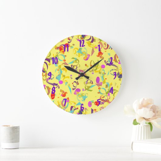 Abstracte kleurrijke Confetti over geel Grote Klok (Huis)