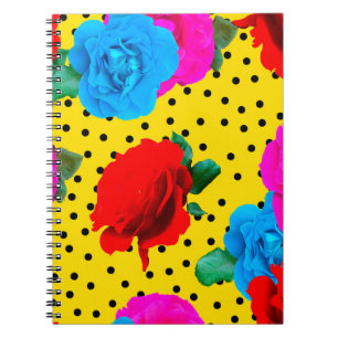Abstracte kleurrijke echte Rozen en metalen blader Notitieboek