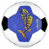 Abstracte kleurrijke Fancy vis op vibrant blauw Voetbal (Gedraaid)