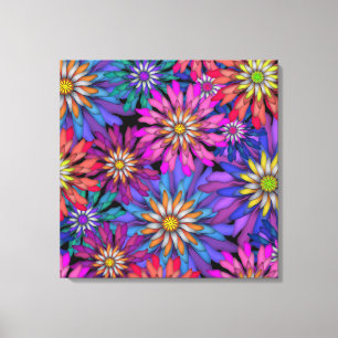 Abstracte Kleurrijke Fantasie Bloemen Canvas Afdruk