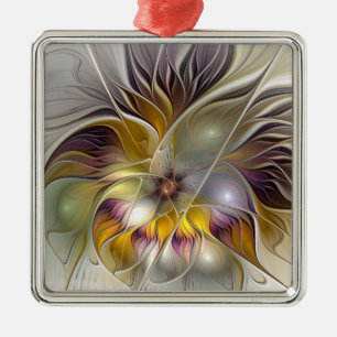 Abstracte kleurrijke Fantasy Flower Fractal Art Metalen Ornament