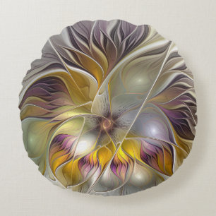 Abstracte kleurrijke Fantasy Flower Fractal Art Rond Kussen
