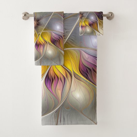 Abstracte kleurrijke Fantasy Flower Modern Fractal Bad Handdoek (Insitu)