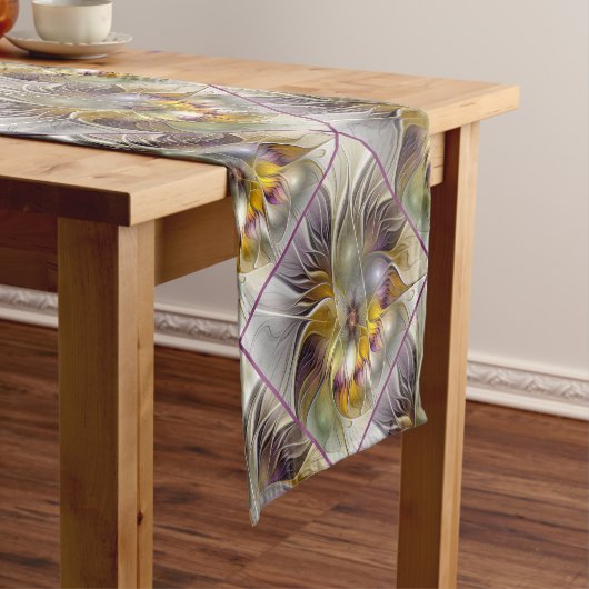 Abstracte kleurrijke Fantasy Flower Modern Fractal Korte Tafelloper (Voorbeeld)