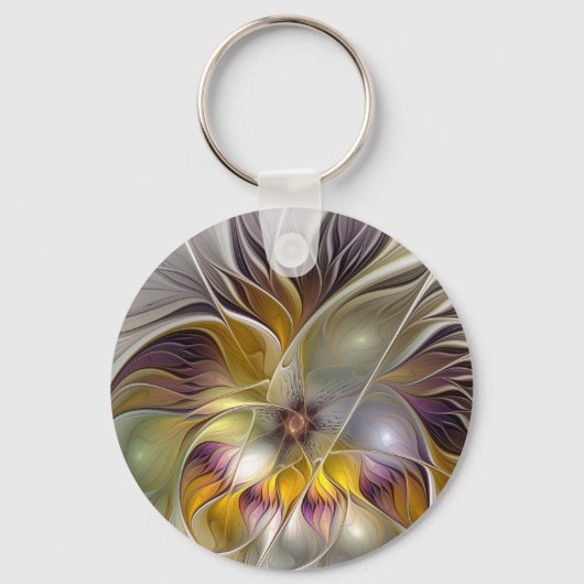 Abstracte kleurrijke Fantasy Flower Modern Fractal Sleutelhanger (Voorkant)