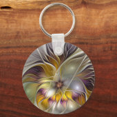 Abstracte kleurrijke Fantasy Flower Modern Fractal Sleutelhanger (Achterkant)