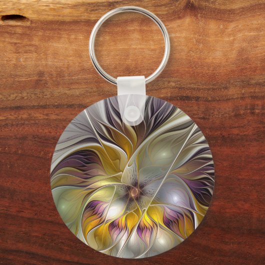 Abstracte kleurrijke Fantasy Flower Modern Fractal Sleutelhanger (Voorkant)