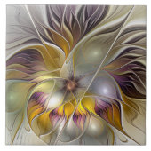 Abstracte kleurrijke Fantasy Flower Modern Fractal Tegeltje (Voorkant)