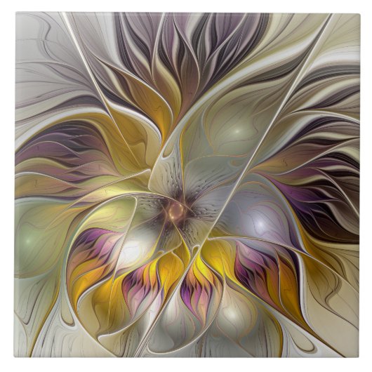 Abstracte kleurrijke Fantasy Flower Modern Fractal Tegeltje (Voorkant)