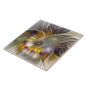 Abstracte kleurrijke Fantasy Flower Modern Fractal Tegeltje (Zijkant)