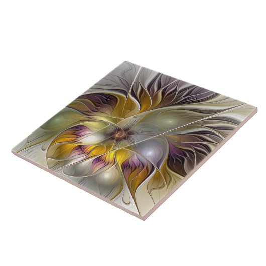 Abstracte kleurrijke Fantasy Flower Modern Fractal Tegeltje (Zijkant)