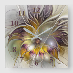 Abstracte kleurrijke Fantasy Flower Modern Fractal Vierkante Klok
