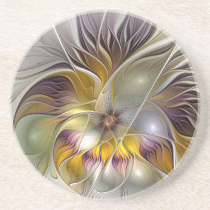 Abstracte kleurrijke Fantasy Flower Modern Fractal Zandsteen Onderzetter
